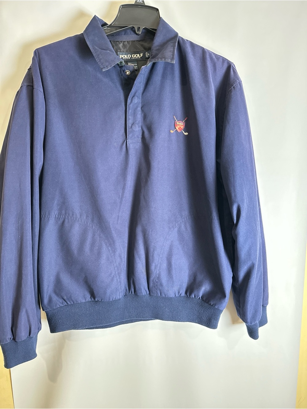 Ralph Lauren Polo Golf Pullover Long Sleeve Large Blue Plaid Rugby Crest Shield
